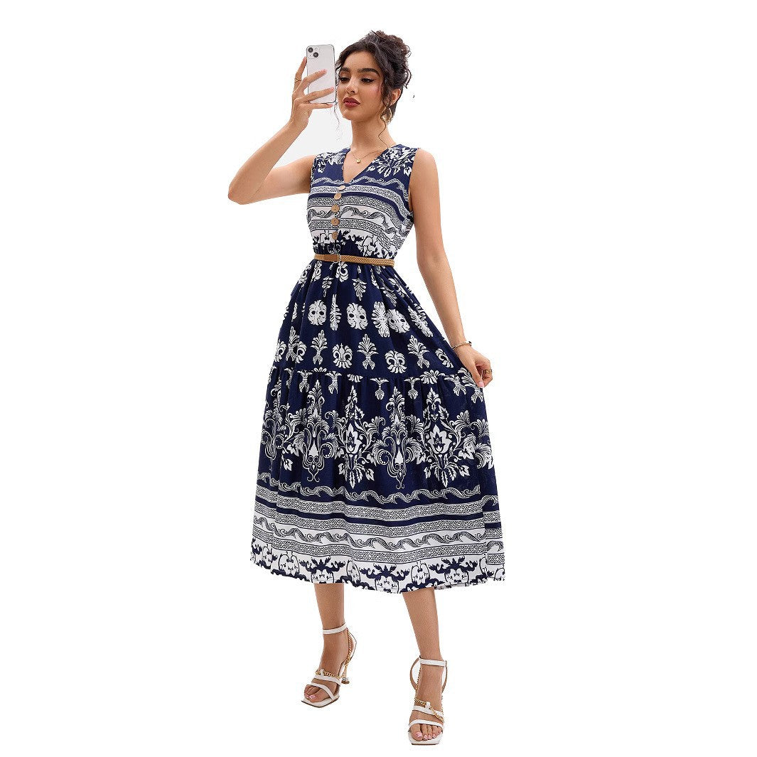 Dames Vintage Floral Boutonné Midi Robe Chic und Stil