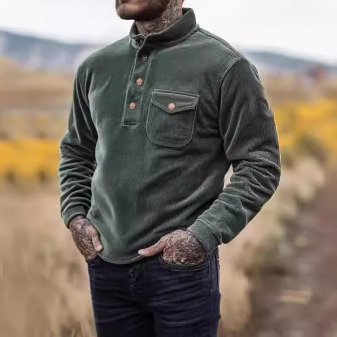 Pull en coton pour hommes avec fermeture à boutons et poche poitrine Chic und Stil