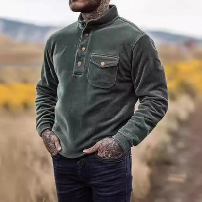 Pull en coton pour hommes avec fermeture à boutons et poche poitrine Chic und Stil