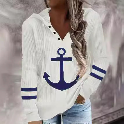 Pull à capuche dames avec motif maritime et tissu structuré Chic und Stil