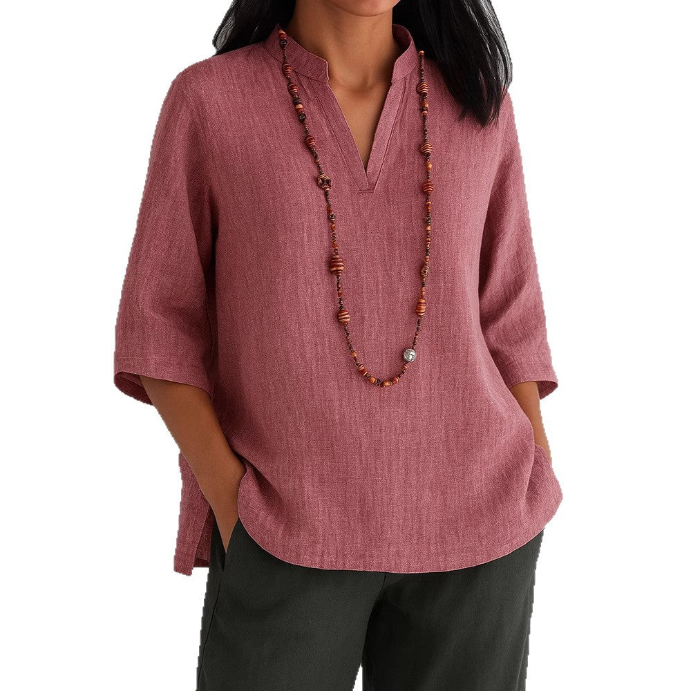 Blouse décontractée pour femmes avec décolleté en V et poches latérales Chic und Stil