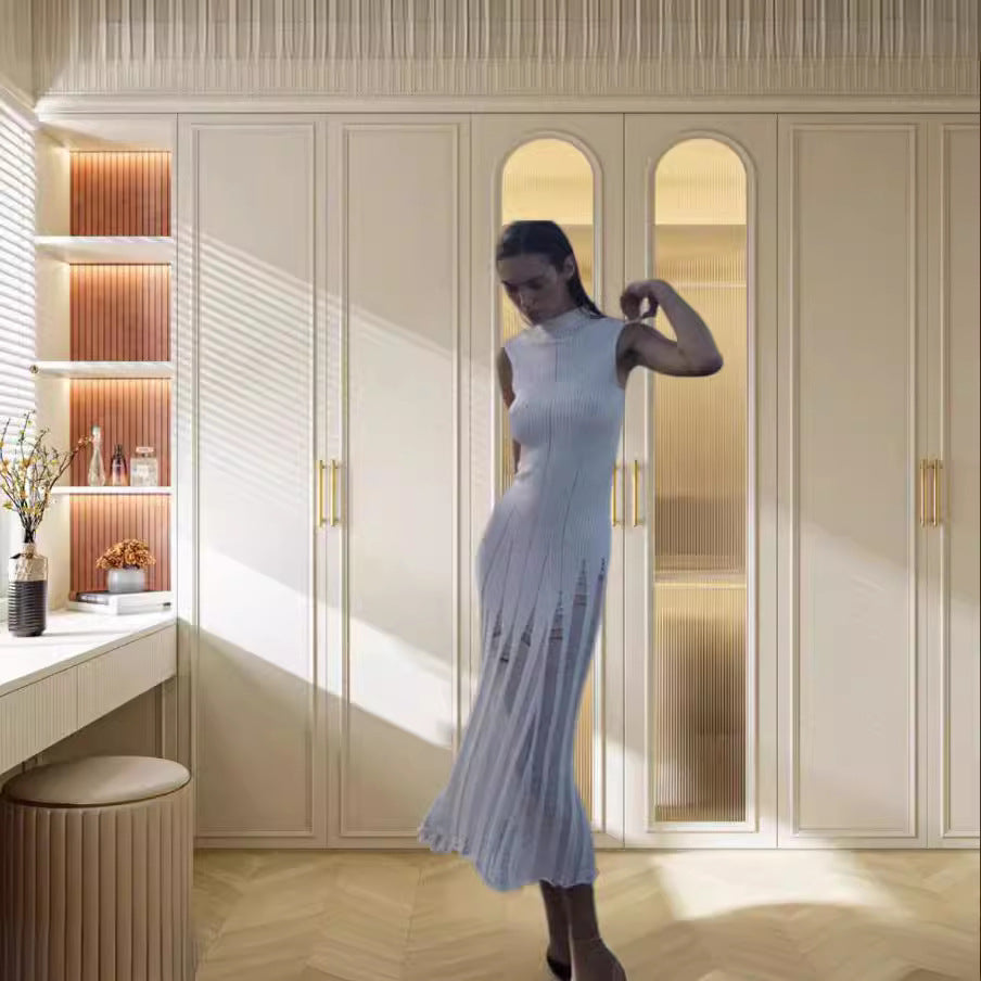 Femmes Robe maxi élégante à col haut et design côtelé raffiné Chic und Stil