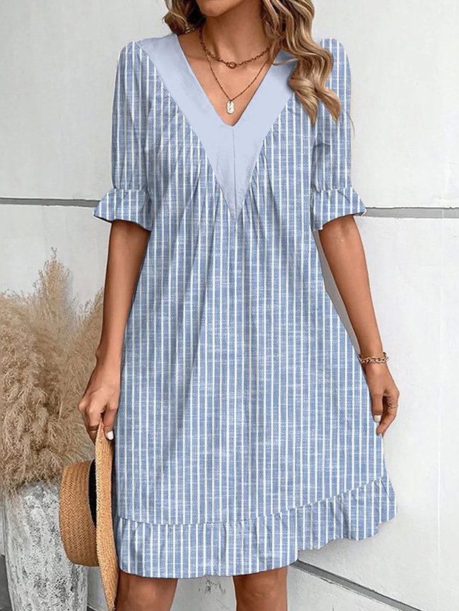 Robe de loisirs pour femmes avec décolleté en V profond et manches bouffantes à la mode Chic und Stil