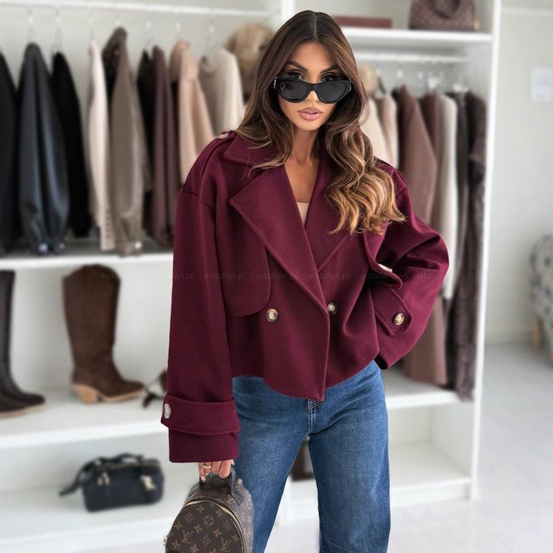 Dames Élégante Veste en Laine Courte Chic und Stil