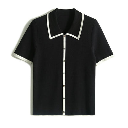 Blouse polo à manches courtes pour femmes avec bord contrasté Chic und Stil