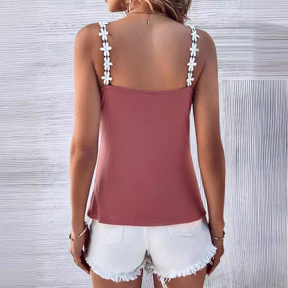T-shirt à bretelles pour dames avec des appliqués floraux Chic und Stil