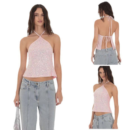 Dames Crop-top scintillant avec bretelles fines et design asymétrique Chic und Stil