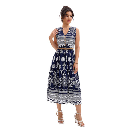 Dames Vintage Floral Boutonné Midi Robe Chic und Stil