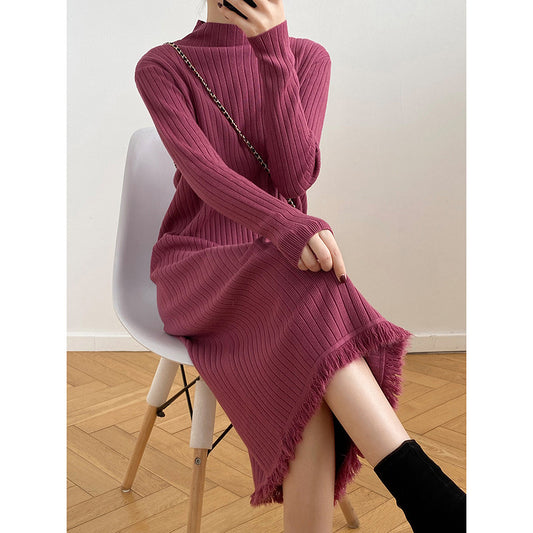 Robe en tricot pour femmes avec col montant et motif à rayures Chic und Stil