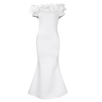 Robe de soirée ajustée pour femmes avec col voluminueux en flounces Chic und Stil