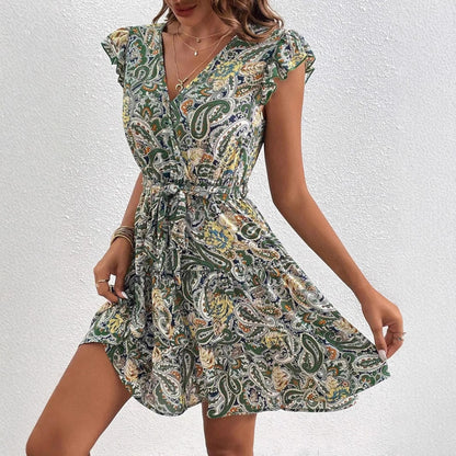 Dames Robe Mini Imprimé Paisley Fluide Chic und Stil