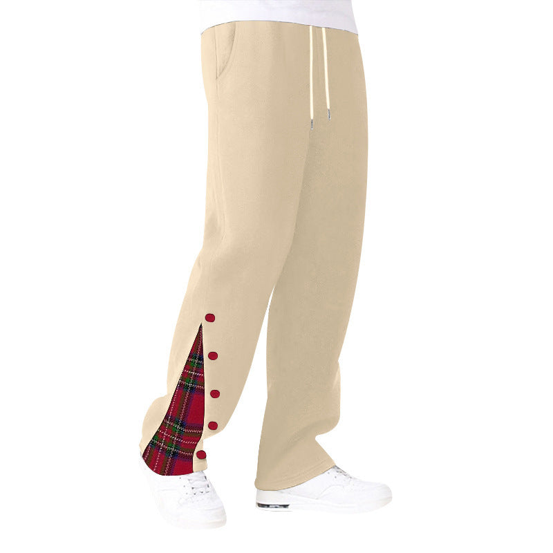 Men's comfortable casual pants with side button details and combined plaid pattern Chic and Style