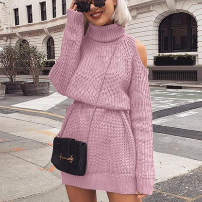 Robe en Maille à Manches Longues pour Femmes avec Col Montant et Design d'Épaule Découverte Chic und Stil