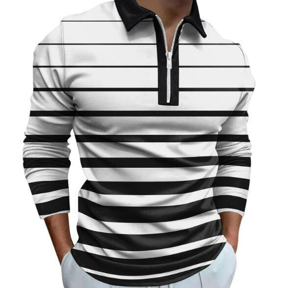 Men's long sleeve polo with sporty striped detail and high-quality zipper Chic and Style