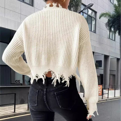 Pull-over en tricot oversize pour femmes avec ourlet à franges et décolleté raffiné Chic und Stil