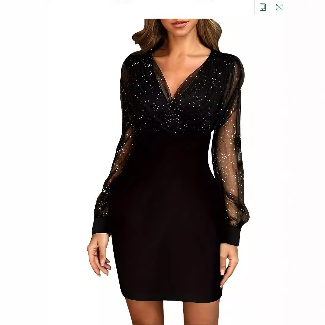 Robe de cocktail scintillante pour femmes avec des manches transparentes Chic und Stil
