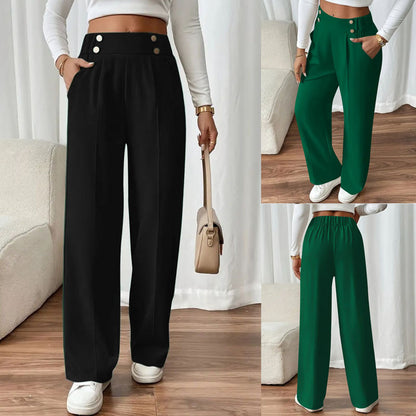 Ladies Elegant Wide Leg Pants with Decorative Button Details Chic and Style