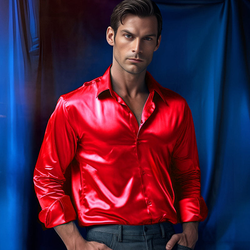 Chemise pour hommes en satin brillant avec col moderne Chic und Stil