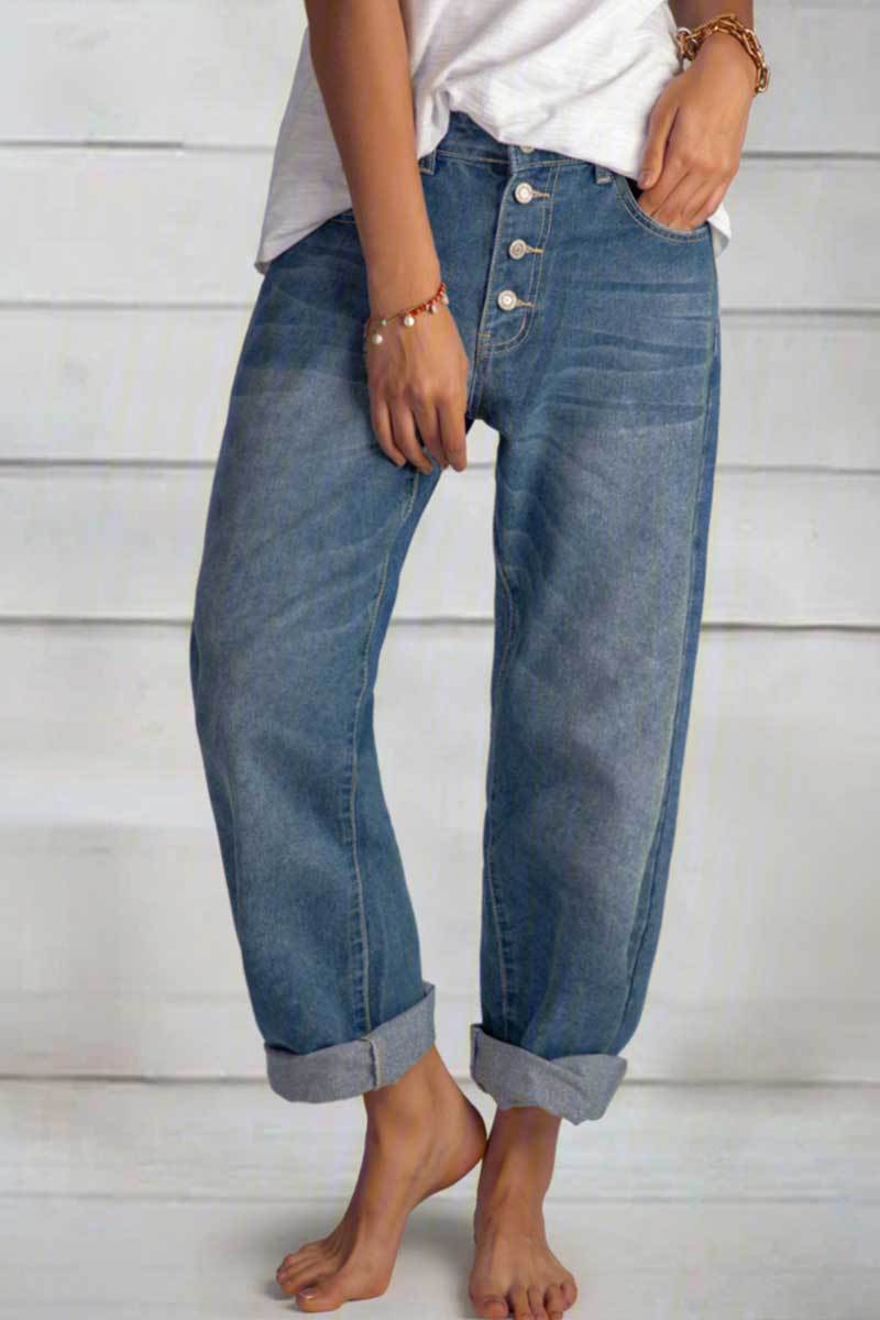 Women Denim Relaxed Fit Button Closure Jeans Chic and Style