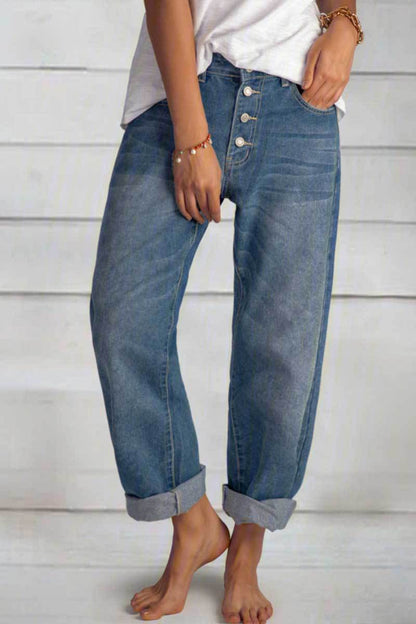Women Denim Relaxed Fit Button Closure Jeans Chic and Style