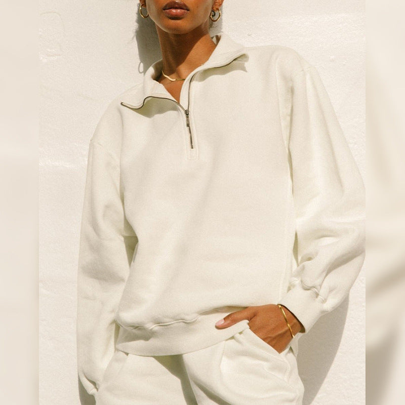 Pull-over zippé décontracté pour femmes avec col montant et coupe large Chic und Stil