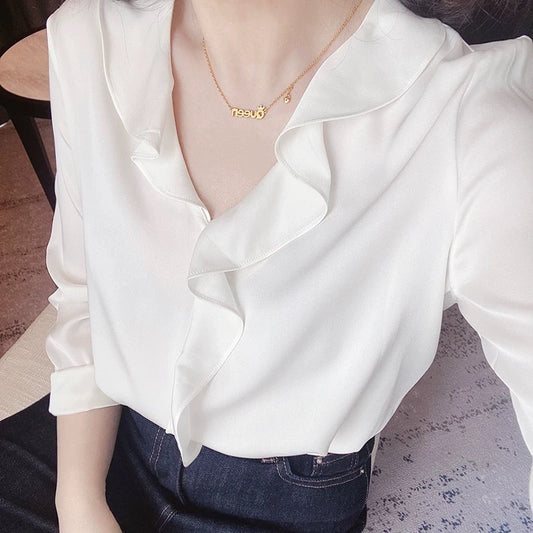 Blouse à col froncé boutonnée pour femmes Chic und Stil