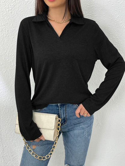 Blouse à manches longues pour femmes avec col moderne et poche poitrine Chic und Stil