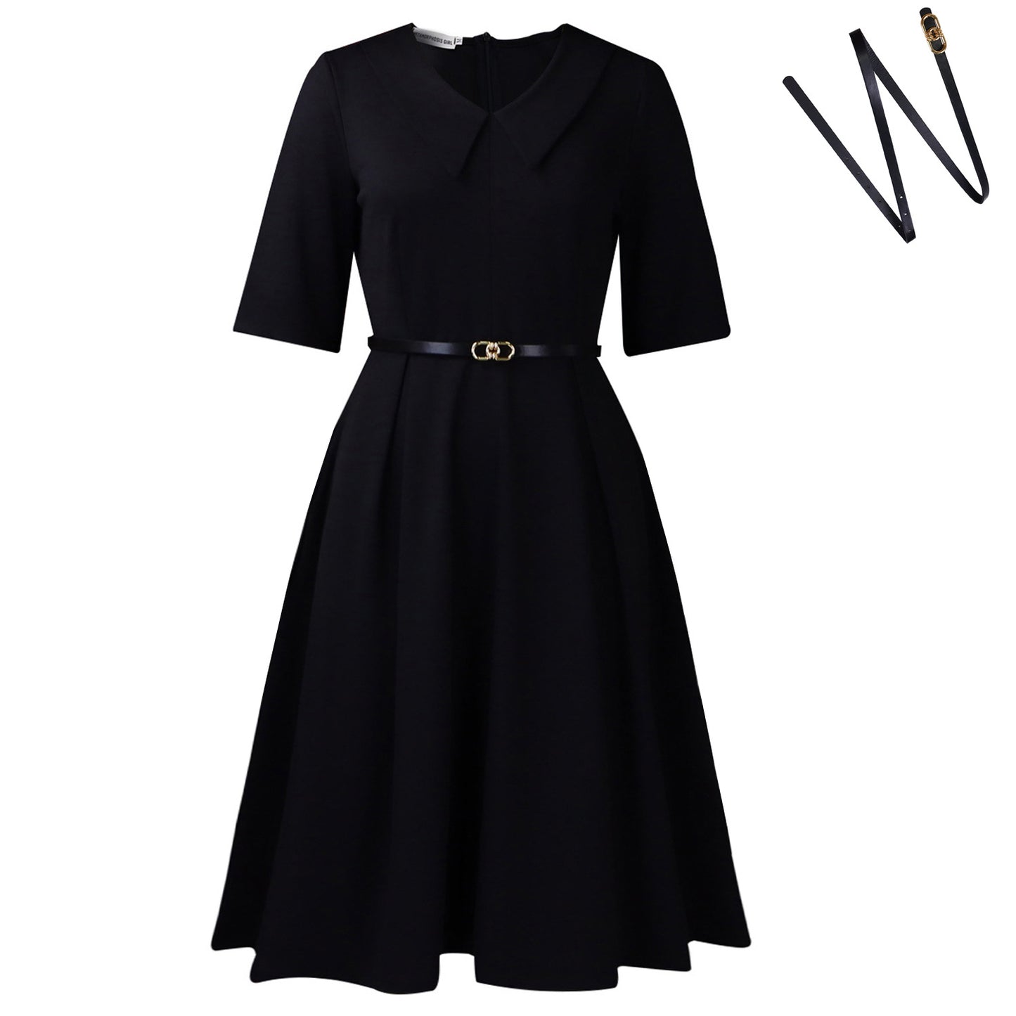 Robe skater élégante pour femmes avec col et ceinture à la taille Chic und Stil