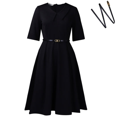 Robe skater élégante pour femmes avec col et ceinture à la taille Chic und Stil