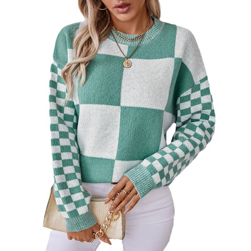 Pull femme tendance à motif carreaux et coupe décontractée Chic und Stil