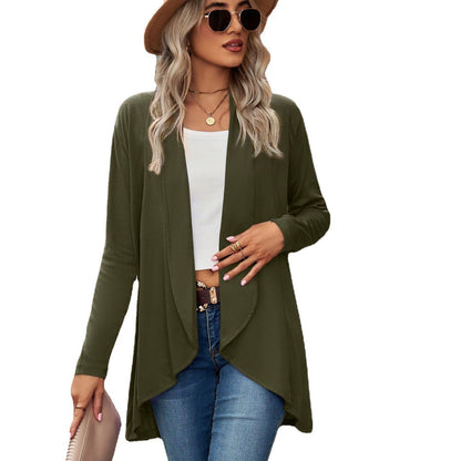 Dames décontracté long cardigan en tissu doux avec ourlet asymétrique Chic und Stil
