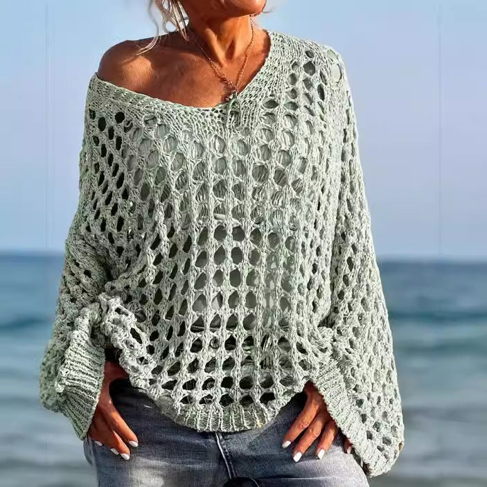 Pull en tricot à épaules dénudées pour femmes avec une structure aérée en mailles ajourées Chic und Stil