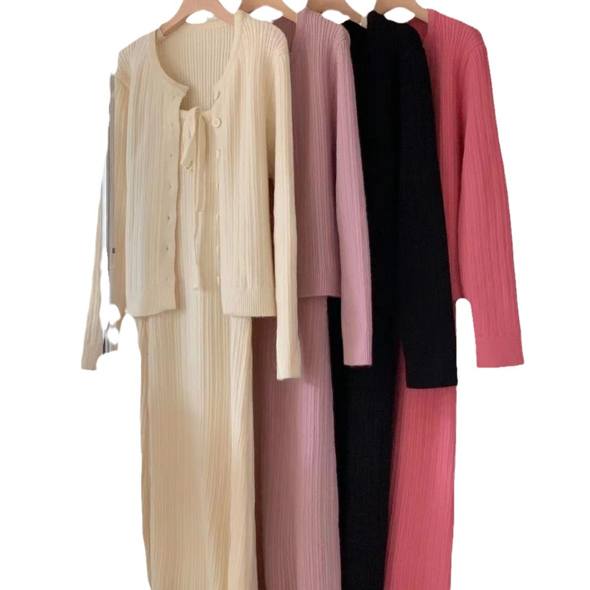 Veste en tricot pour femmes avec maxi robe en design côtelé et ceinture à nouer féminine Chic und Stil