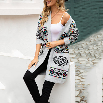 Dames cardigan avec motif ethnique et avant ouvert Chic und Stil