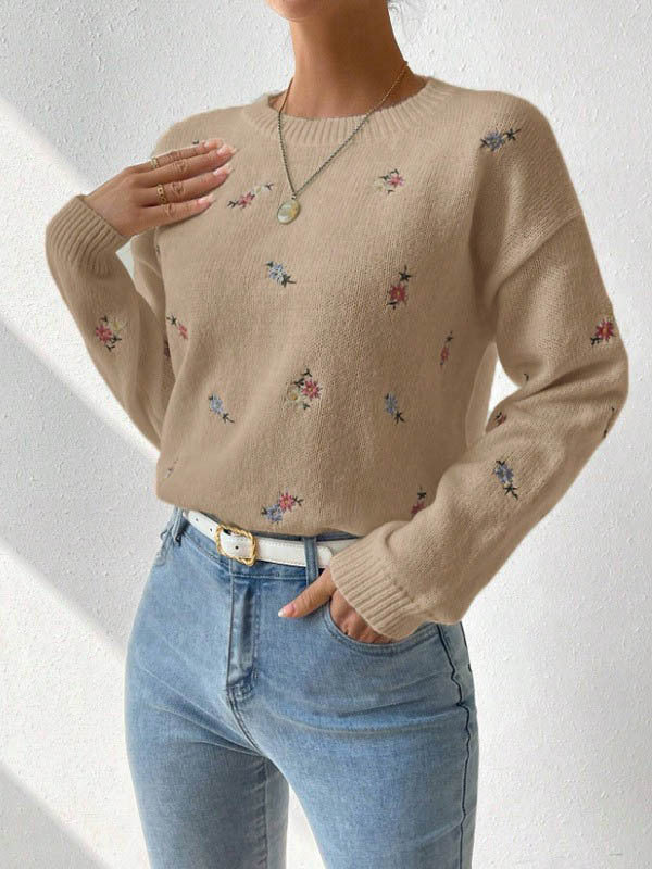 Pull en tricot pour femmes avec des détails de broderie florale et une coupe décontractée Chic und Stil