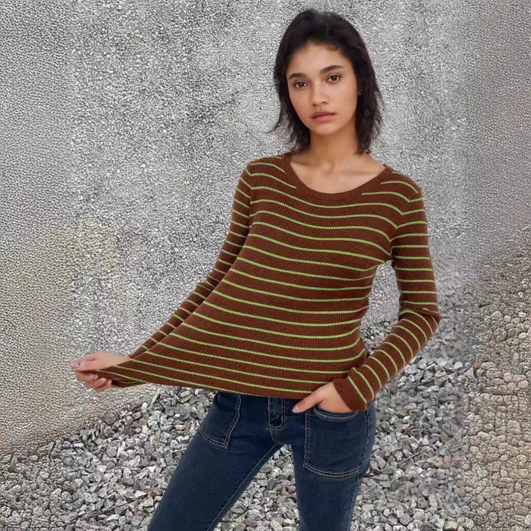 Pull à manches longues pour dames avec un motif rayé moderne et une coupe confortable Chic und Stil