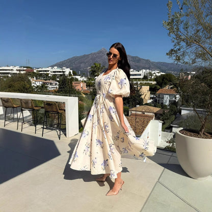 Dames Vintage Floral A-Line Maxi Robe Chic und Stil
