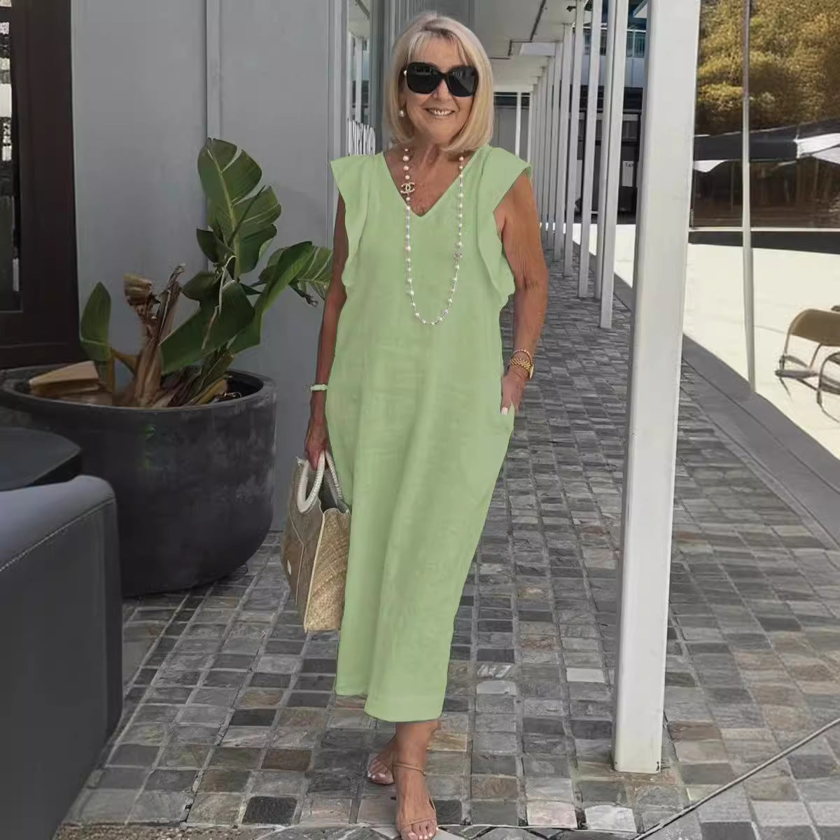 Robe maxi pour femme avec décolleté en V et manches raglan Chic und Stil