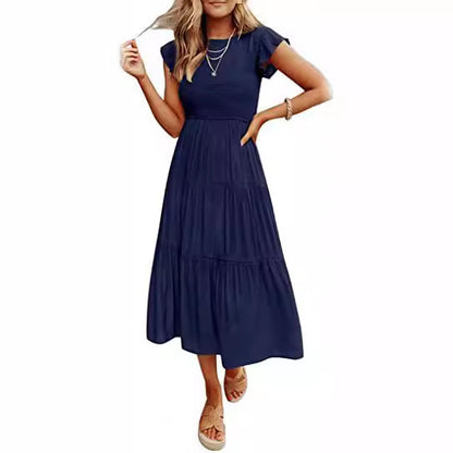 Robe midi pour femmes avec détails froncés et volant attrayant Chic und Stil