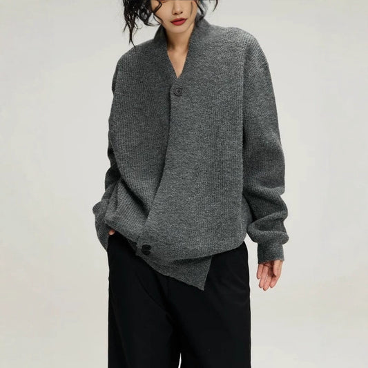 Dames Cardigan en tricot à la mode avec revers tendance Chic und Stil