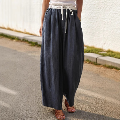 Loose linen pants for women with elastic waistband and stylish drawstring Chic and Style