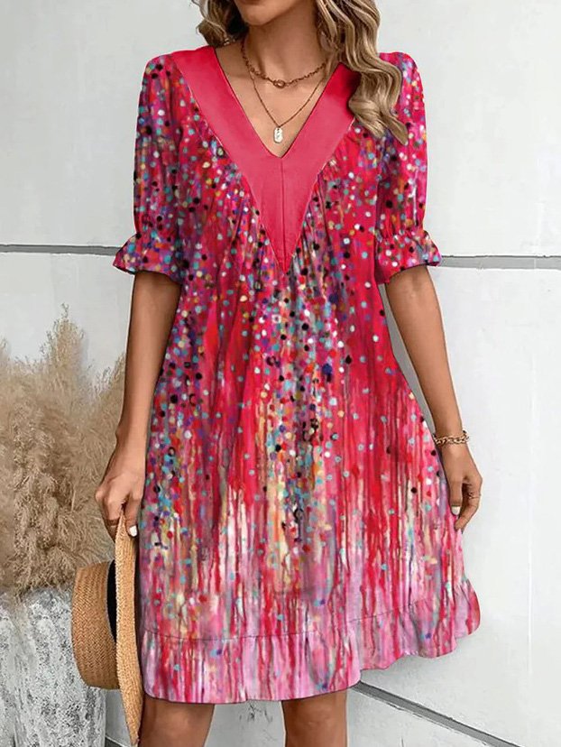 Robe de loisirs pour femmes avec décolleté en V profond et manches bouffantes à la mode Chic und Stil