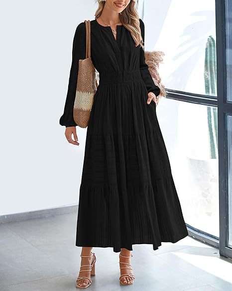 Robe maxi pour femmes avec des manches élégantes et un élastique à la taille raffiné Chic und Stil