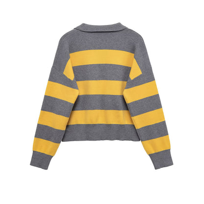 Pull décontracté pour femme avec col polo et motif rayé Chic und Stil