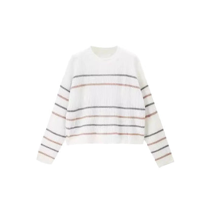 Dames Pull en tricot décontracté avec motif rayé à la mode Chic und Stil