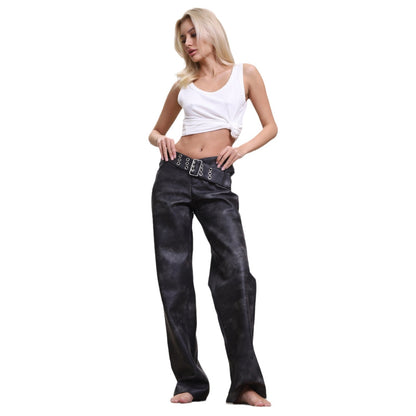 Modern high-waisted faux leather pants for women with adjustable belt Chic and Style