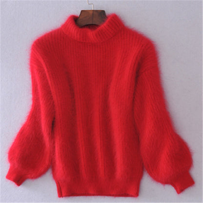 Pull en mohair pour femmes avec col roulé, manches bouffantes et design texturé Chic und Stil