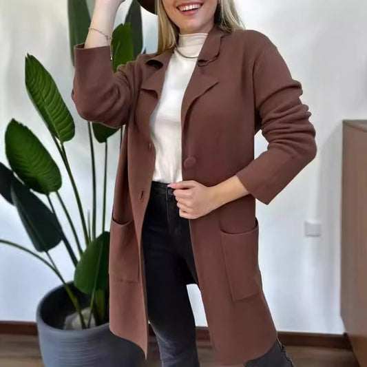 Dames Élégante Manteau Long avec Poches Latérales et Revers Classique Chic und Stil