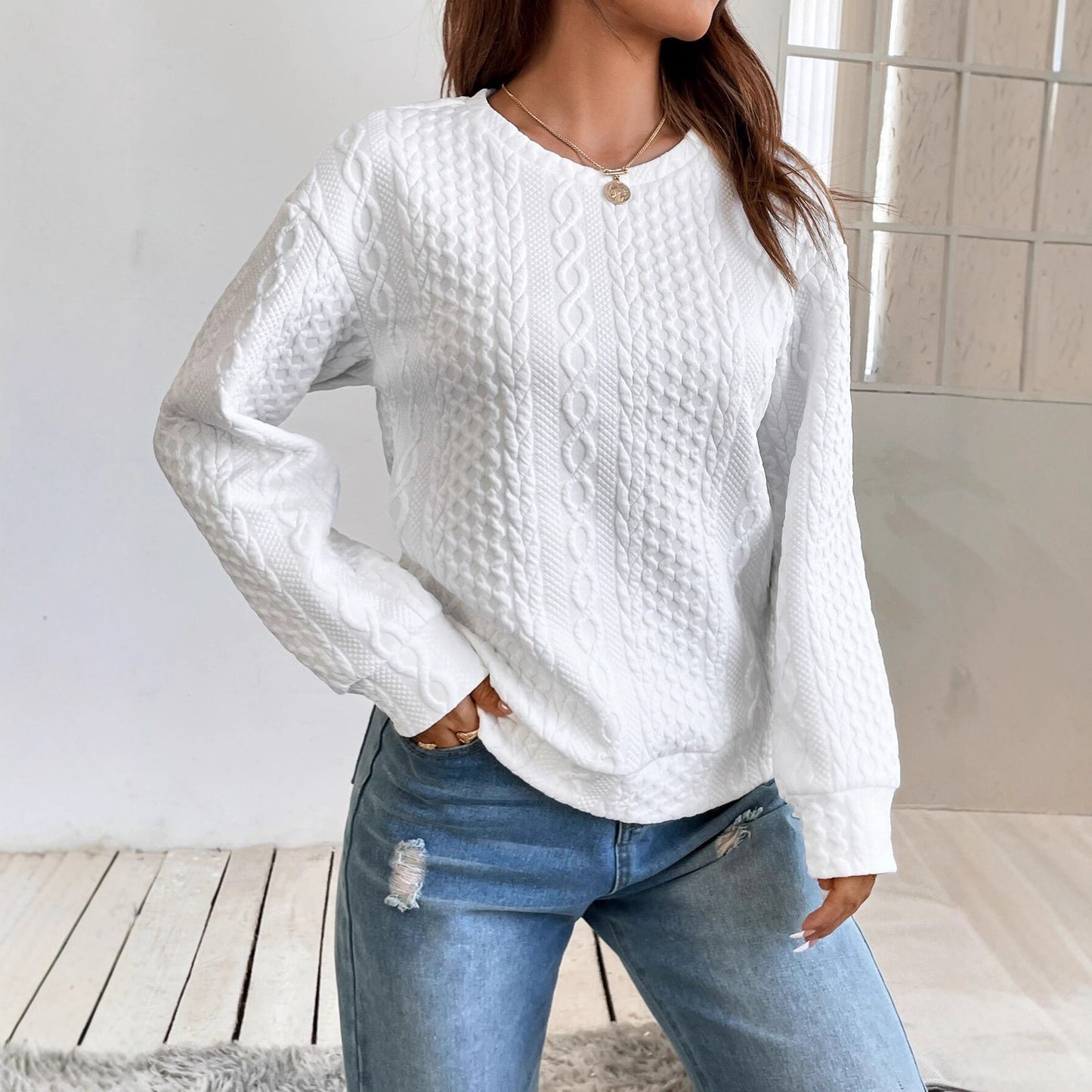 Pull en tricot pour femmes avec texture de surface structurée et élégante encolure ronde Chic und Stil