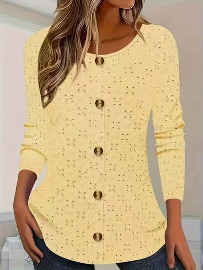 Chemisier à manches longues pour femmes avec détails de boutons décoratifs et motif en dentelle délicat Chic und Stil